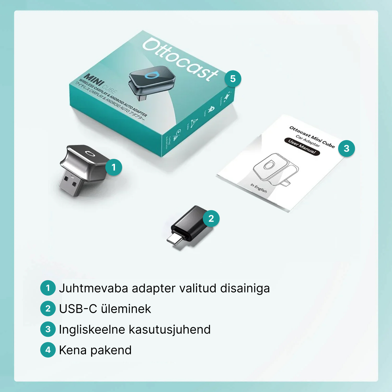 1) Wireless adapter with your chosen design 2) USB-C adapter 3) English user manual 4) Nice packaging