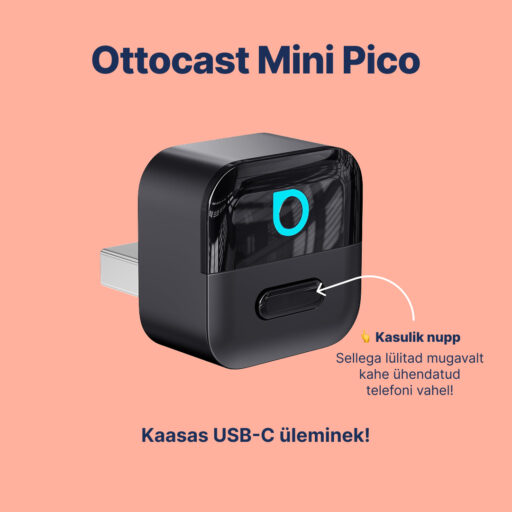 2026 "Ottocast Mini Pico" belaidis "CarPlay" / "Android Auto" adapteris