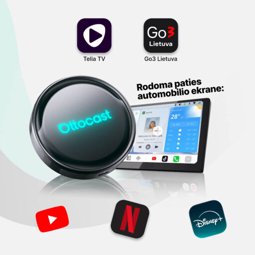 OttoAibox P3 Pro AI Box, vaizdo grotuvas + belaidis CarPlay ir Android Auto