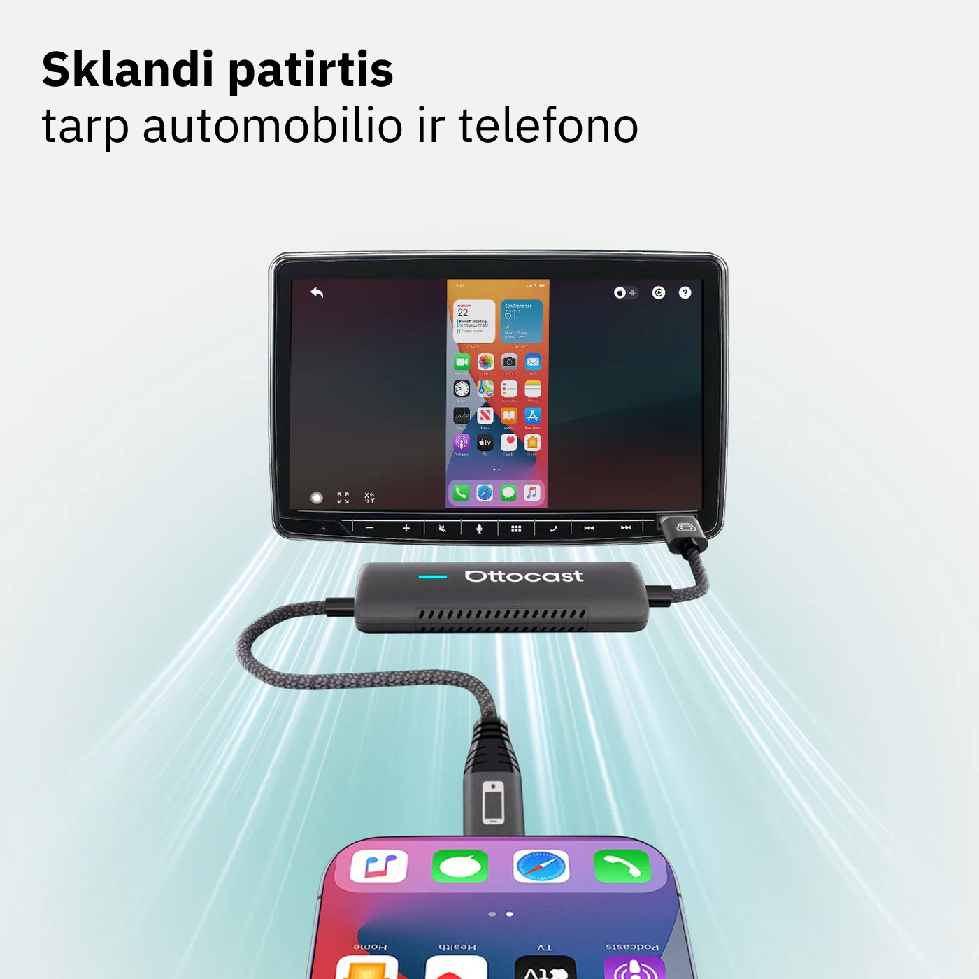 Ottocast Mirror Touch - telefono veidrodinis atvaizdavimas automobilyje + belaidis CarPlay - Image 2