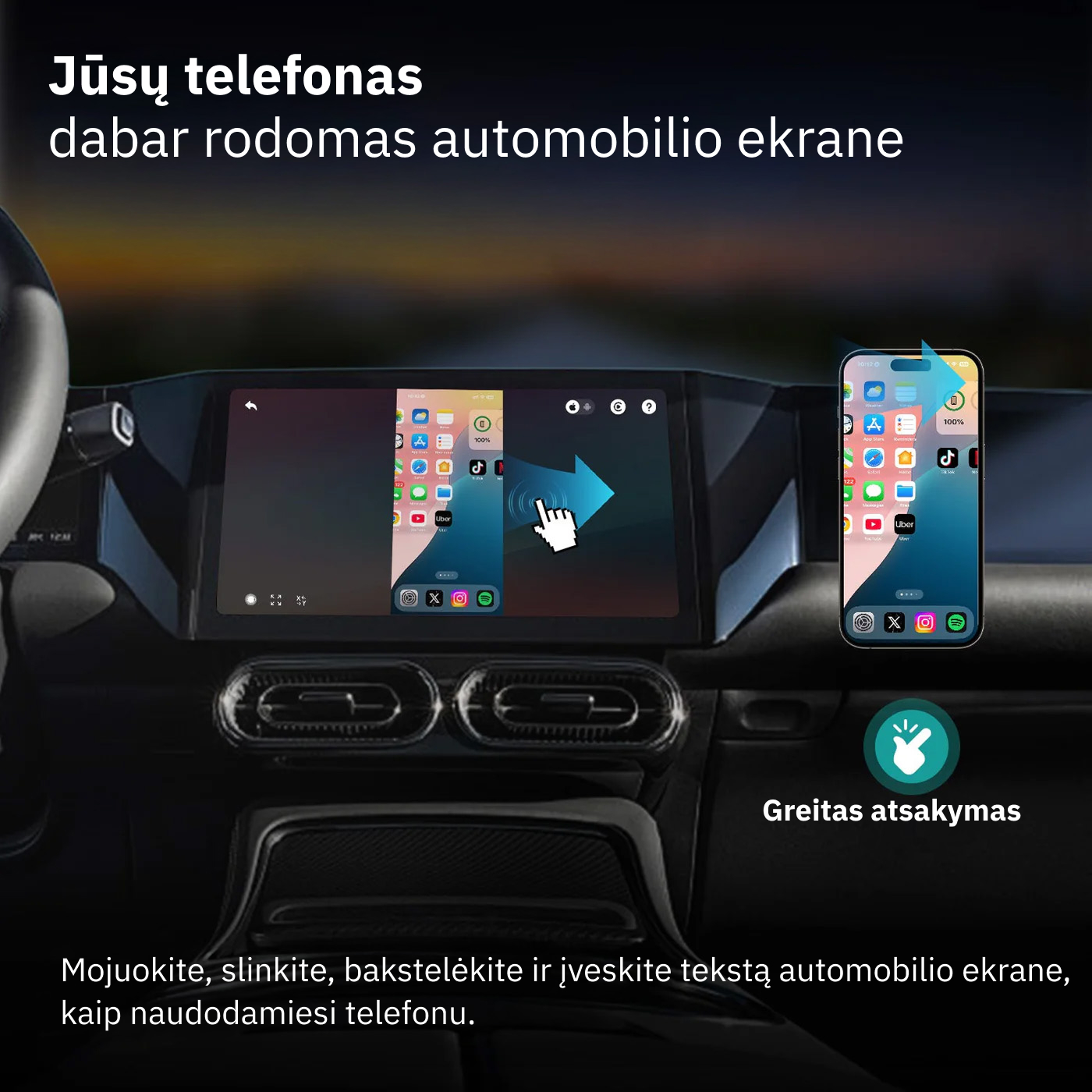 Ottocast Mirror Touch - telefono veidrodinis atvaizdavimas automobilyje + belaidis CarPlay - Image 3