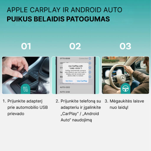 Ottocast Mini Cube 3.0 belaidis CarPlay / Android Auto adapteris - Image 4