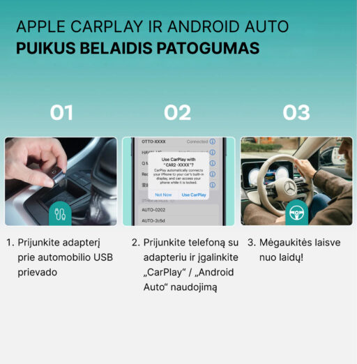 Ottocast Mini Cube 3.0 belaidis CarPlay / Android Auto adapteris