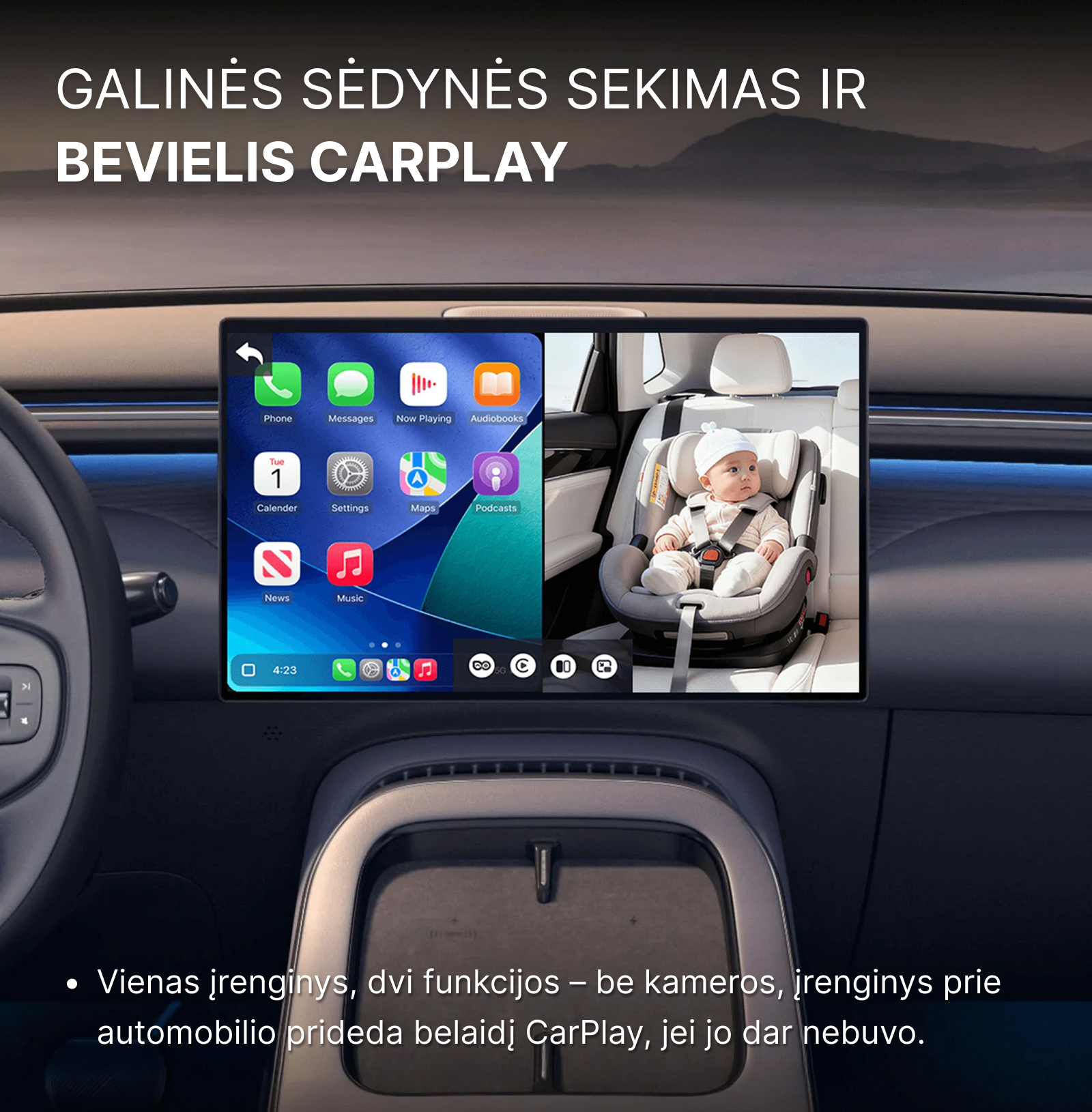 Ottocast Cabin Care galinės sėdynės kamera + belaidis CarPlay - Image 2
