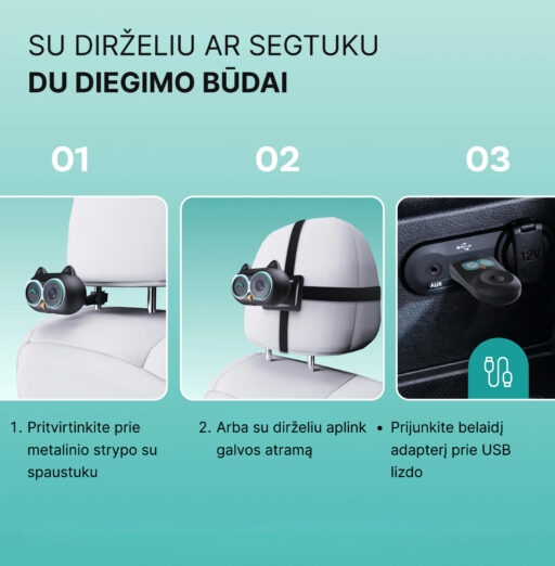 Ottocast Cabin Care galinės sėdynės kamera + belaidis CarPlay