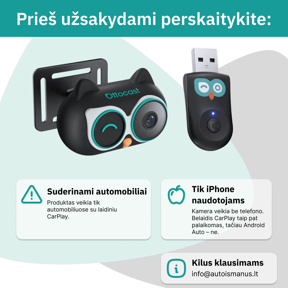 Ottocast Cabin Care galinės sėdynės kamera + belaidis CarPlay - Image 10