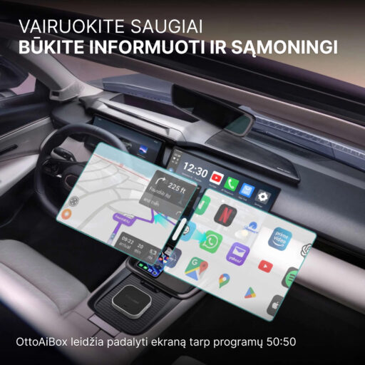OttoAibox E2 CarPlay AI Box multimedijos centras, vaizdo grotuvas + belaidis CarPlay ir Android Auto - Image 3