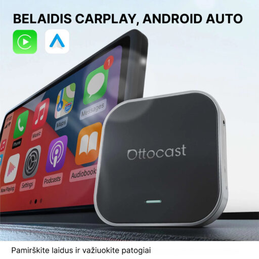 OttoAibox E2 CarPlay AI Box multimedijos centras, vaizdo grotuvas + belaidis CarPlay ir Android Auto - Image 5