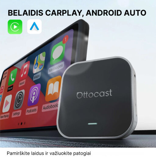 OttoAibox E2 CarPlay AI Box multimedijos centras, vaizdo grotuvas + belaidis CarPlay ir Android Auto