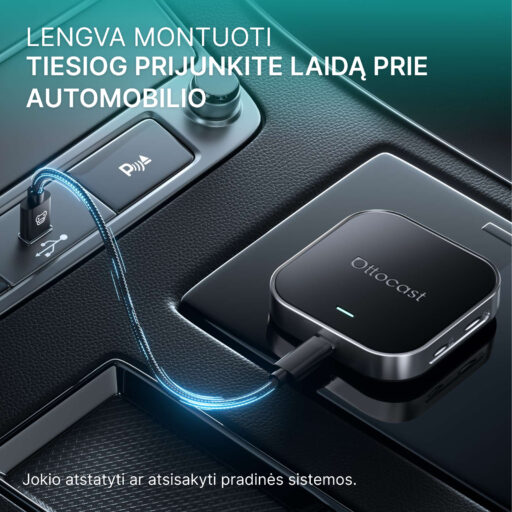 OttoAibox E2 CarPlay AI Box multimedijos centras, vaizdo grotuvas + belaidis CarPlay ir Android Auto - Image 6