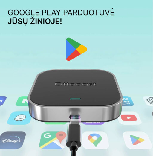OttoAibox E2 CarPlay AI Box multimedijos centras, vaizdo grotuvas + belaidis CarPlay ir Android Auto