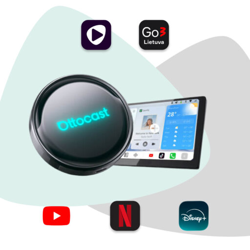 OttoAibox P3 Pro AI Box, vaizdo grotuvas + belaidis CarPlay ir Android Auto