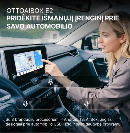 OttoAibox P3 Pro AI Box, vaizdo grotuvas + belaidis CarPlay ir Android Auto