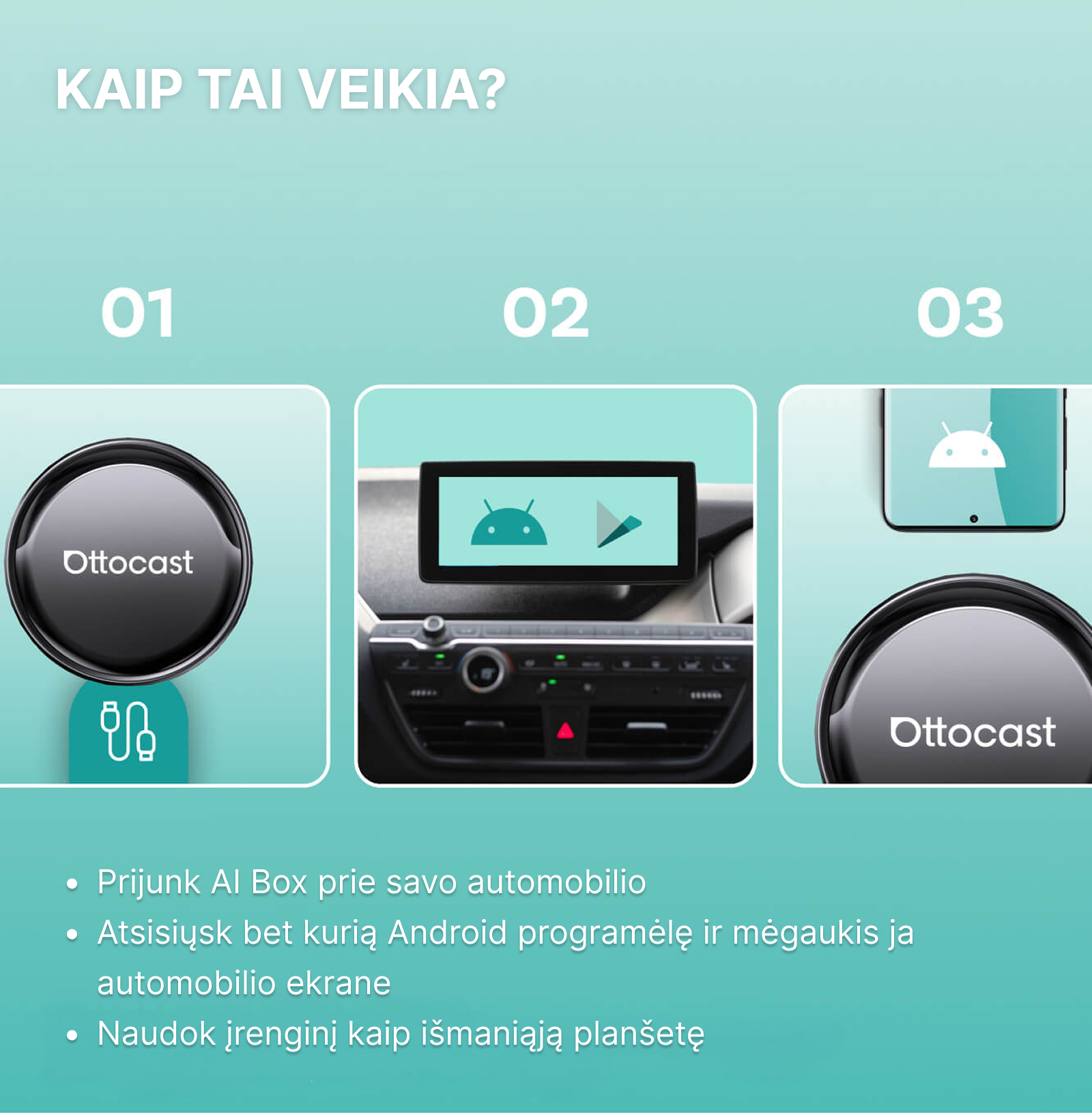 OttoAibox P3 Pro AI Box, vaizdo grotuvas + belaidis CarPlay ir Android Auto - Image 8