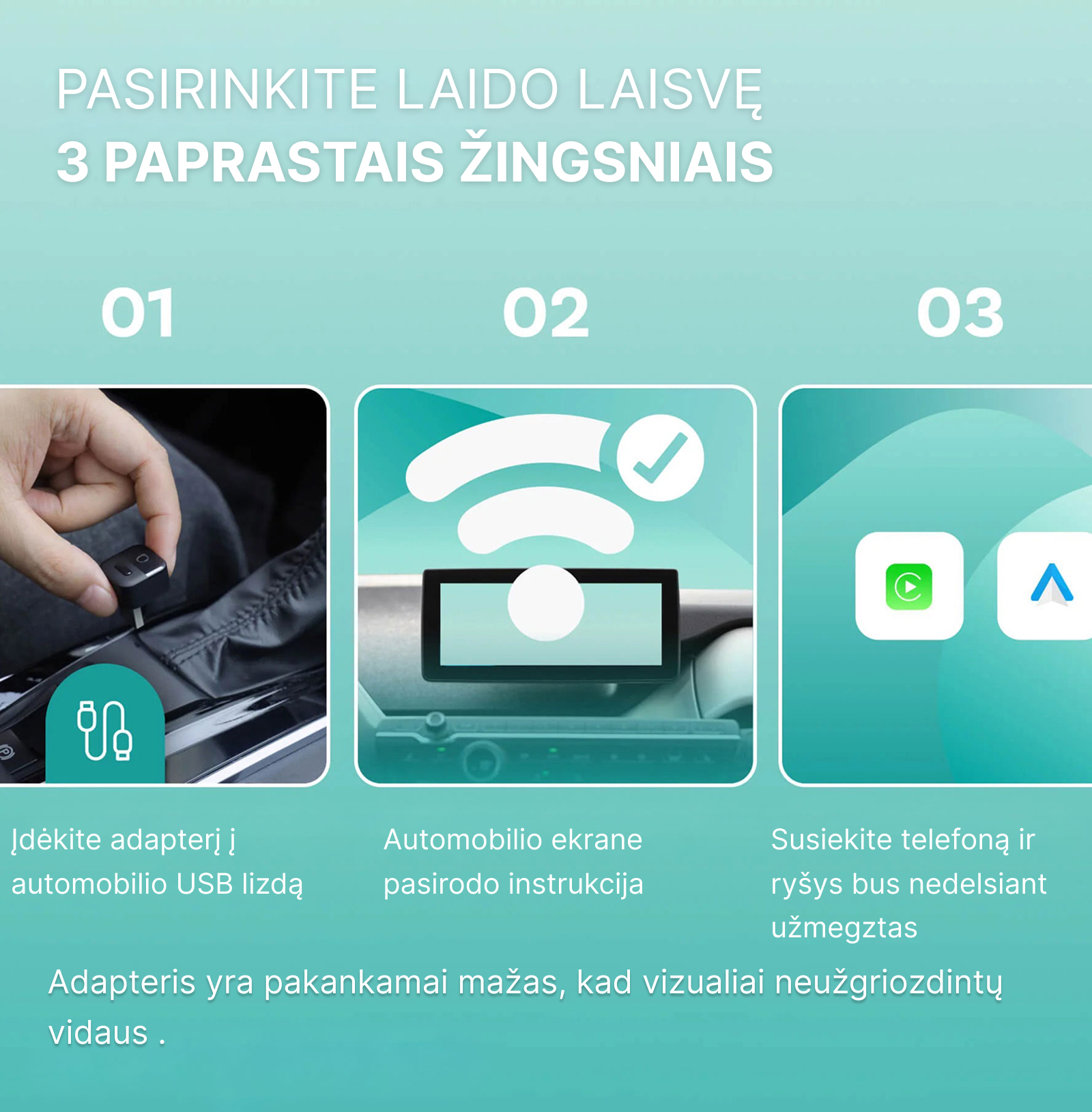 2026 Ottocast Mini Pico belaidis CarPlay / Android Auto adapteris - Image 10