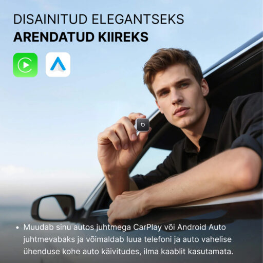 Disainitud elegantseks, arendatud kiireks. Muudab sinu autos juhtmega CarPlay või Android Auto juhtmevabaks ja võimaldab luua telefoni ja auto vahelise ühenduse kohe auto käivitudes, ilma kaablit ühendamata.
