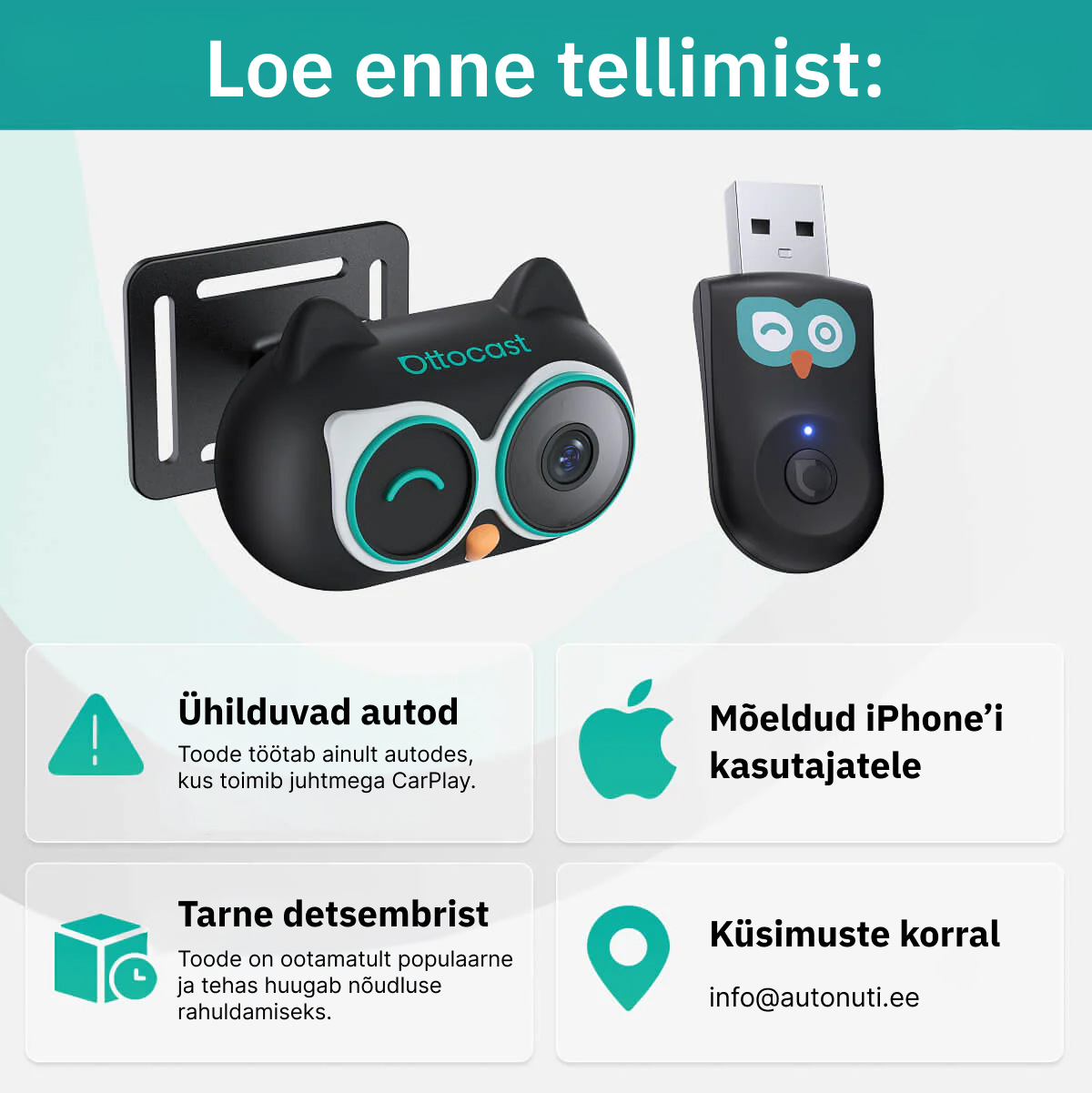 Ottocast Cabin Care tagaistme kaamera + juhtmevaba CarPlay - Image 2